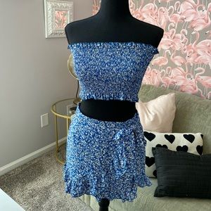 Blue floral 2 piece crop top and skirt (SHEIN) size S